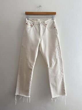 Levi’s 501 Off White Straight Leg, Raw Hem, Button Fly Jeans